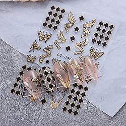 Gold Nail Art Stickers, Wave Line Chains Flame