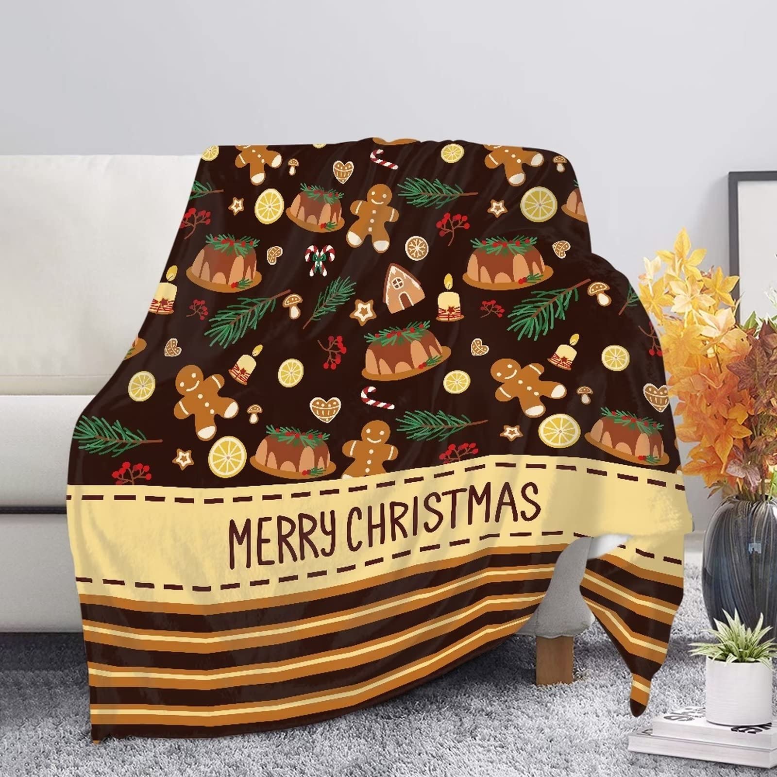 SEANATIVE Cute Gingerbread Man Cookie Design Plush Throw Blankets for Sofa Couch Soft Lightweight Microfiber Warm Blanket