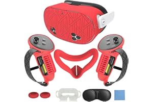 MLemonVR Silicone Cover Set for Meta/Oculus Quest 3s Accessories Includes VR Case Cover Face Interface Cover Upgraded Battery Opening Controller Grip Cover Lens Cap Protector Disposable Eyecup (Red)