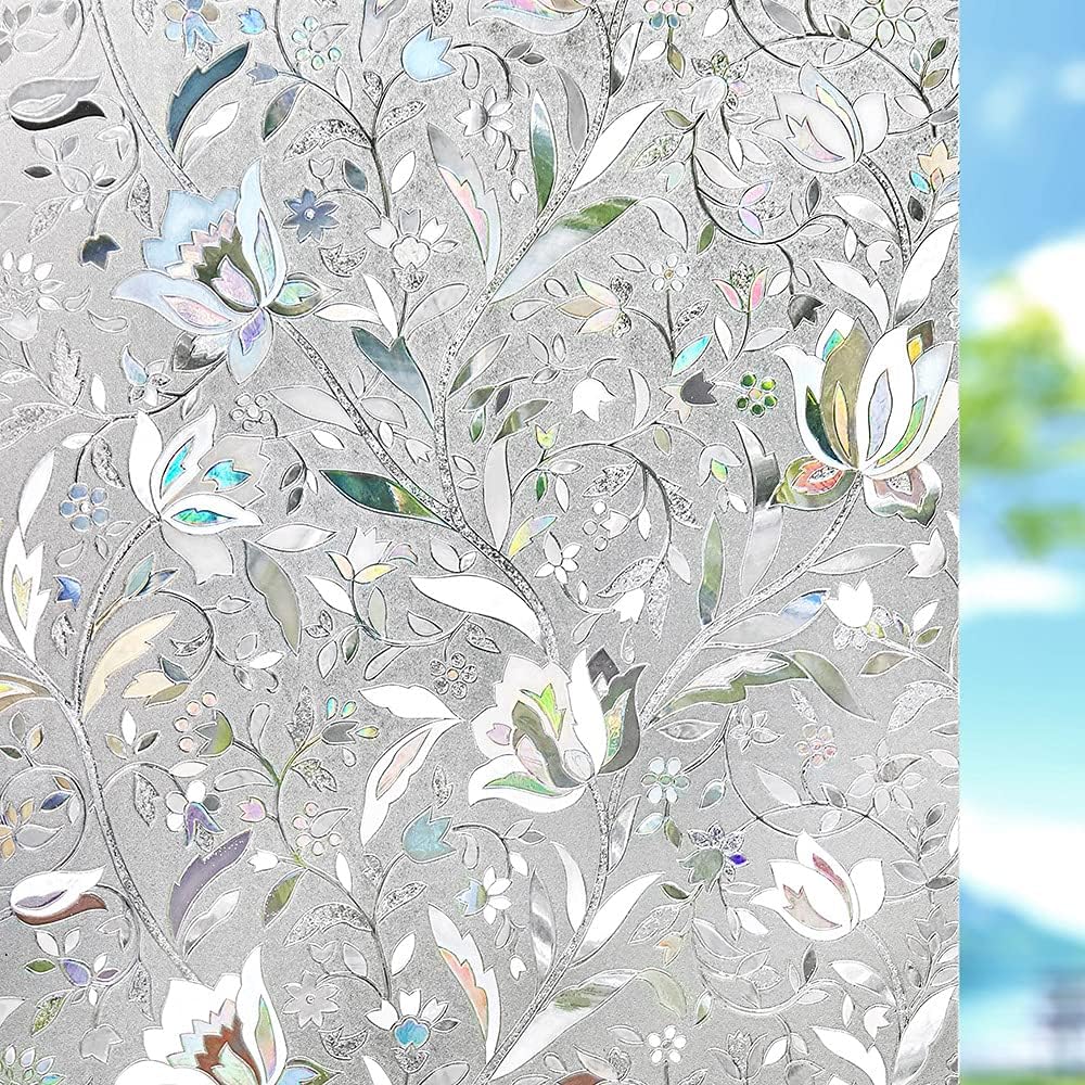 Window Treatments - Kromapolis Window Privacy Film, Window Vinyl Glass Covering, Stained Glass Decorative Film Frosted, Static Window Clings, Non-Adhesive, No-Glue (17.5 x 78.7 inch)