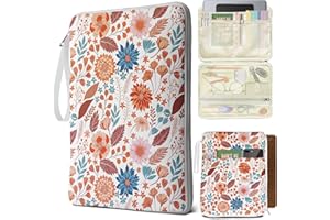 QRZIQRZ Flowers Printing Book Sleeve Pouch For Women, Book Protector Case for Paperback Hardcover, PU Leather Waterproof Book Pouch with Zipper, Travel Book Carrying Case for Book Lovers Girls