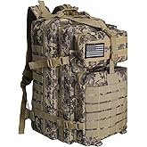 WOLT Military Tactical Backpack for Men 45L Molle Backpack 3 Day Assault Pack Bug Out Bag, Heavy Duty Rucksack for Hiking Gym, Camouflage Khaki