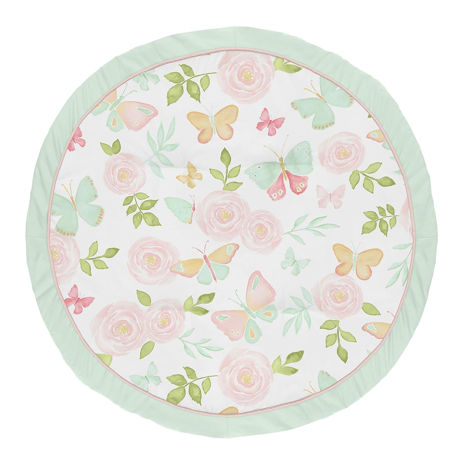 Sweet Jojo Designs Blush Pink, Mint and White Shabby Chic Playmat Tummy Time Baby and Infant Play Mat for Butterfly Floral Collection - Rose Flower