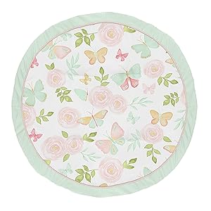 Sweet Jojo Designs Blush Pink, Mint and White Shabby Chic Playmat Tummy Time Baby and Infant Play Mat for Butterfly Floral Collection - Rose Flower