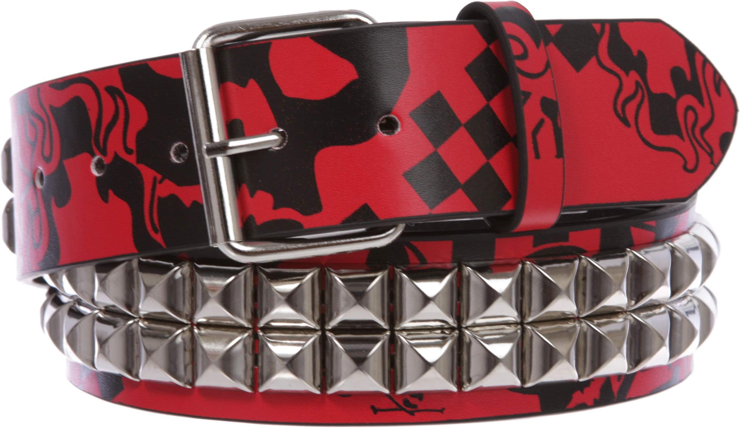 beltiscoolSnap On Art work Skull Cross Bone Tattoo Print Punk Rock Silver Star Studded Leather Belt