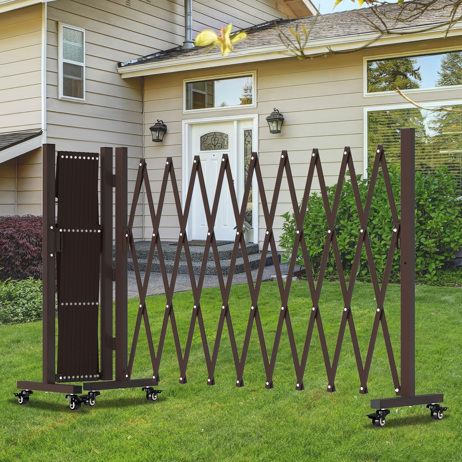 Photo 1 of 209" Width Expandable Driveway Gate & Retractable Fence Outdoor - 180° Rotating Aluminum Barricade with Casters, Metal Safety Barrier for Backyard/Dog Security (216.54 * 41.34,Grey)