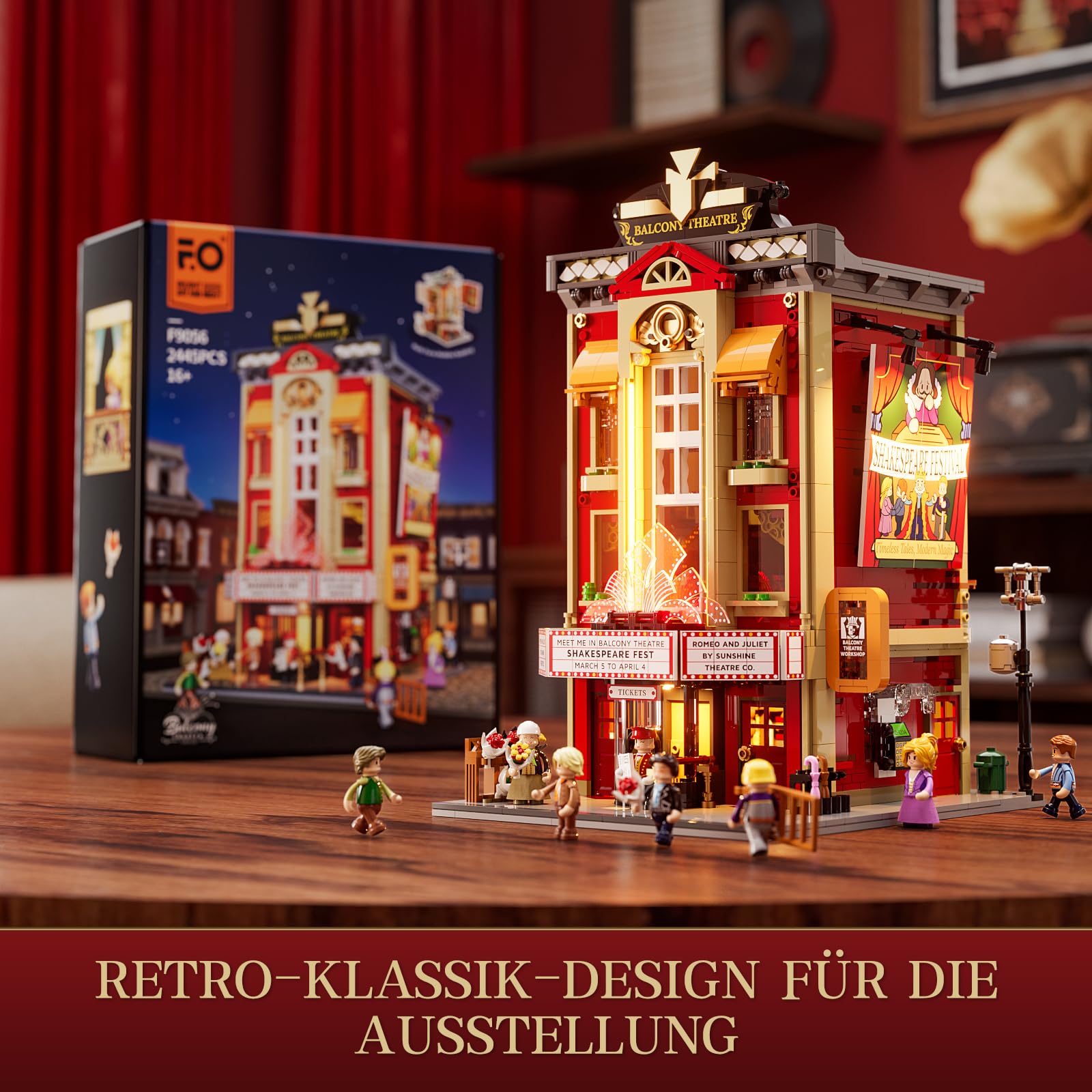 FUNWHOLE Balkon-Theater Beleuchtung Klemmbausteine Haus – mit Szene aus einem Klassischen Shakespeare-Stück, 2445 Pcs, Sammler-Set&Kreatives Stadt-Haus-Modell für Erwachsene & Jugendliche,F9056 6