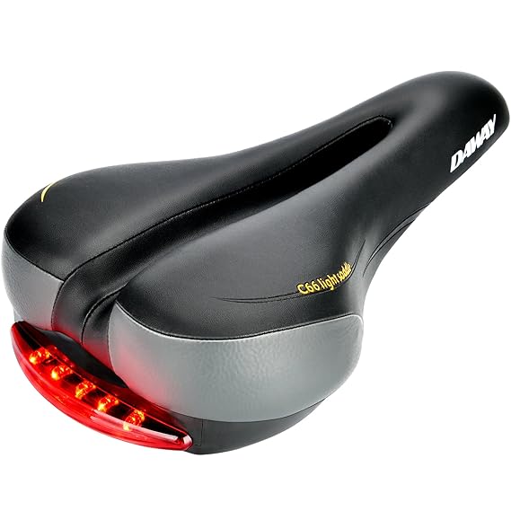 DAWAY C66 Bequemer Fahrrad Sattel - MTB Rennrad Fahrradsattel Schwarz für Herren Damen Kinder, PVC Leder, mit Rücklicht, Pass