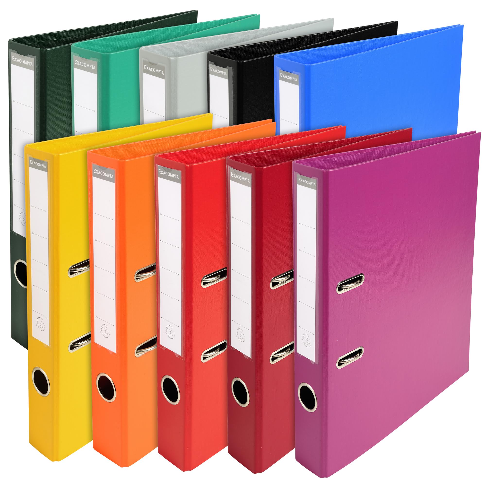 Exacompta - Ref 53054E - Prem'Touch PVC Lever Arch File - 320 x 290mm in Size, 2 Rings, Can Hold A4 Documents, 50mm Spine, 55mm Rings, FSC-Certified - Assorted Vivid Colours (Pack of 10)