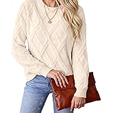 Women's Sweaters Crew Neck Pullover Cable Knit Sweaters Ribbed Casual Tops 2026 Classic Knitwear for Spring Winter