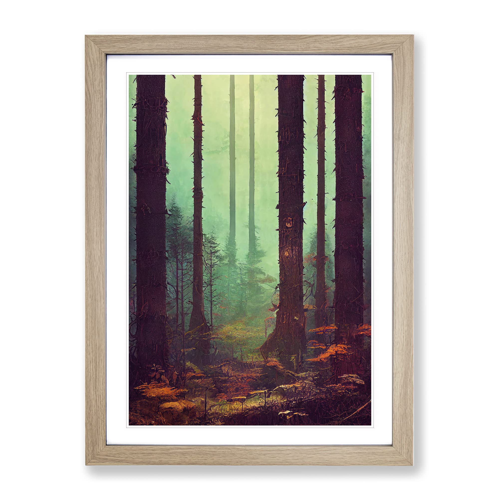 Autumnal Forest Woodland Framed Print | A3 Oak Framed Wall Art | Ready to Hang | Modern Landscape Picture | Living Room Bedroom Lounge Office
