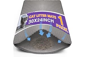 FURWEY Cat Litter Mat Double Layer Waterproof Urine Proof Trapping Mat 1 Pack (Gray, 30x24 Inch)