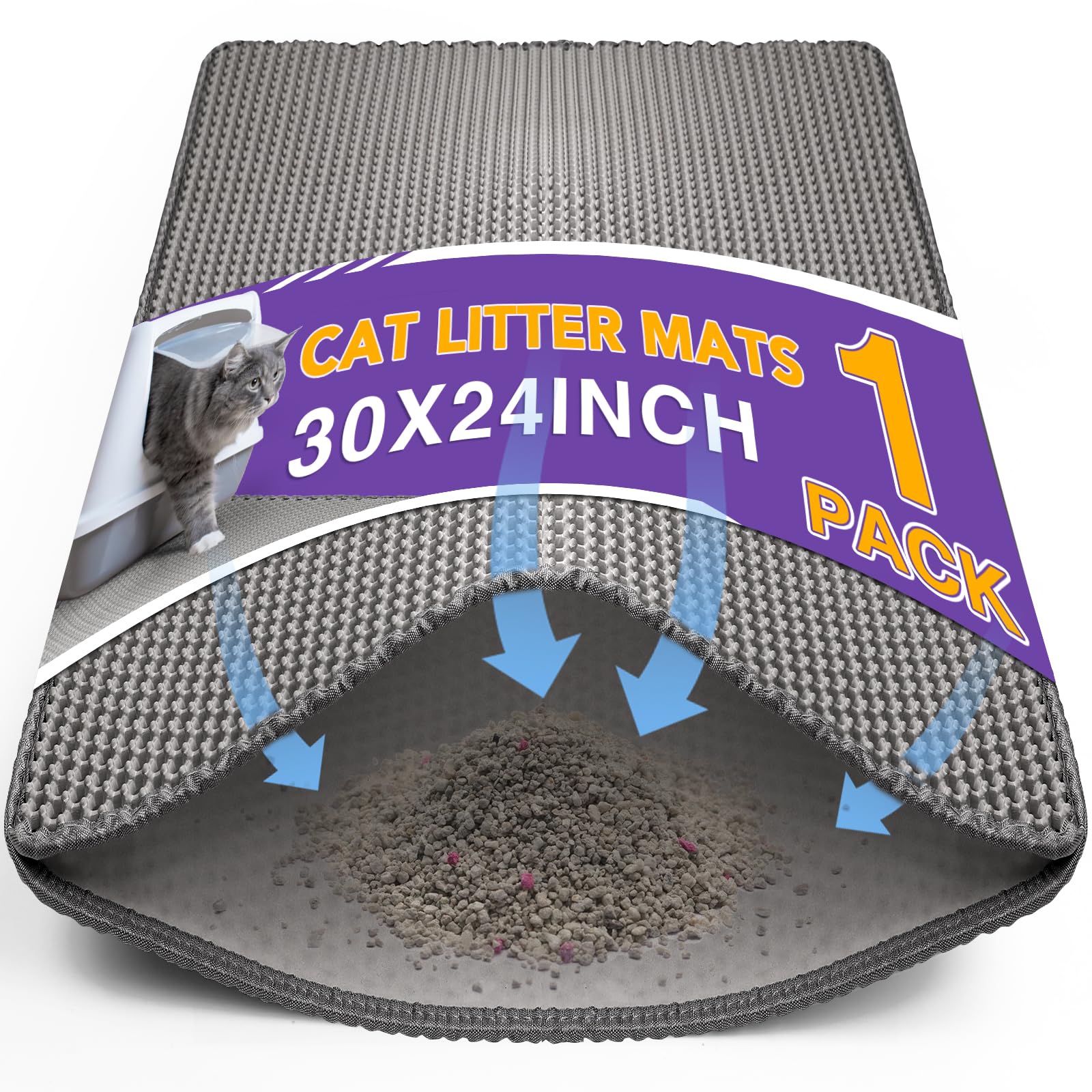 Photo 1 of ****FINAL SALE NOT RETURNS****FURWEY Cat Litter Mat Double Layer Waterproof Urine Proof Trapping Mat 1 Pack (Gray, 30x24 Inch)