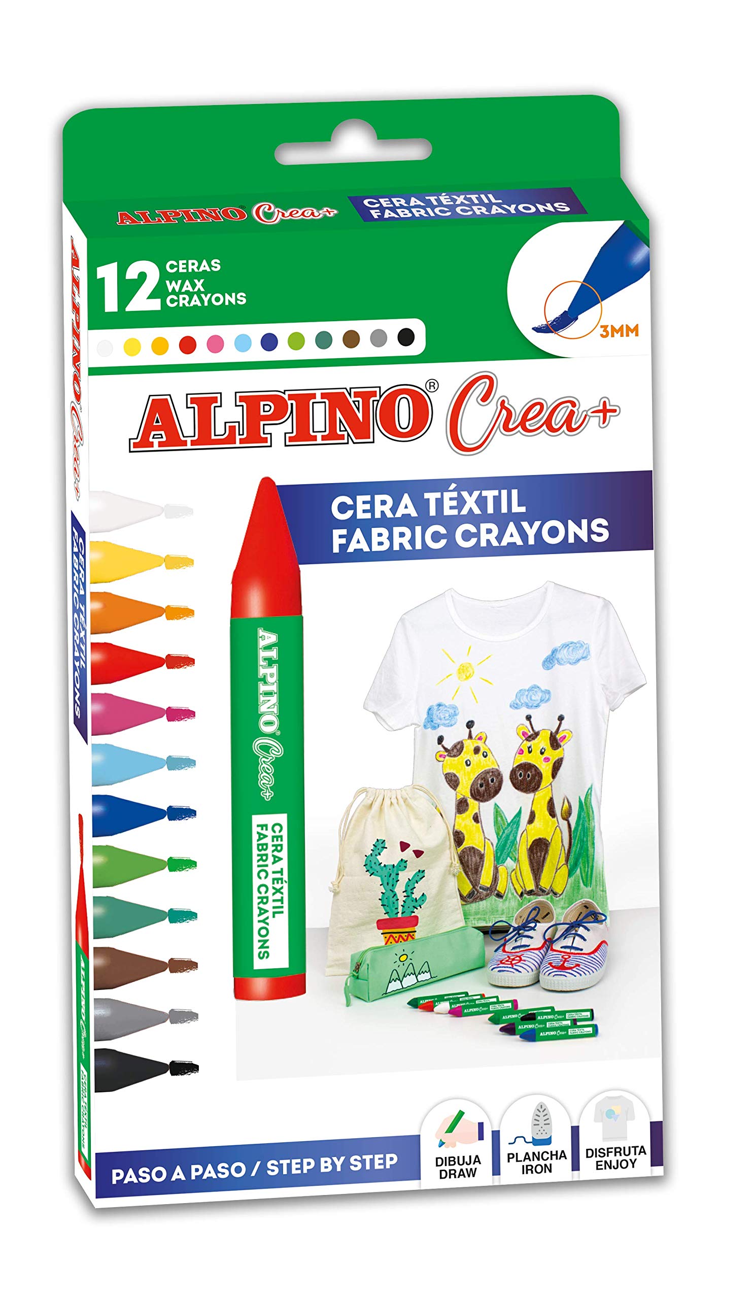 Alpino Crea+ 12 Textile Waxes | Fabric Waxes| Coloured Textile Waxes | Decorate Clothing and Other Textile Accessories