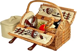 Picnic at Ascot Sussex Willow Picnic Basket with Service for 2 - London Plaid