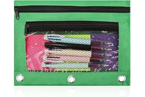 SFLHHDM 1 Pcs Pencil Pouch for 3 Ring Binder, Pencil Pouch with Double Pocket, Pencil Bag with Mesh Window Pencil Pouches, Double Zipper Pencil Pouches, Binder Pencil Pouch for Office Products Pen Bag-Green