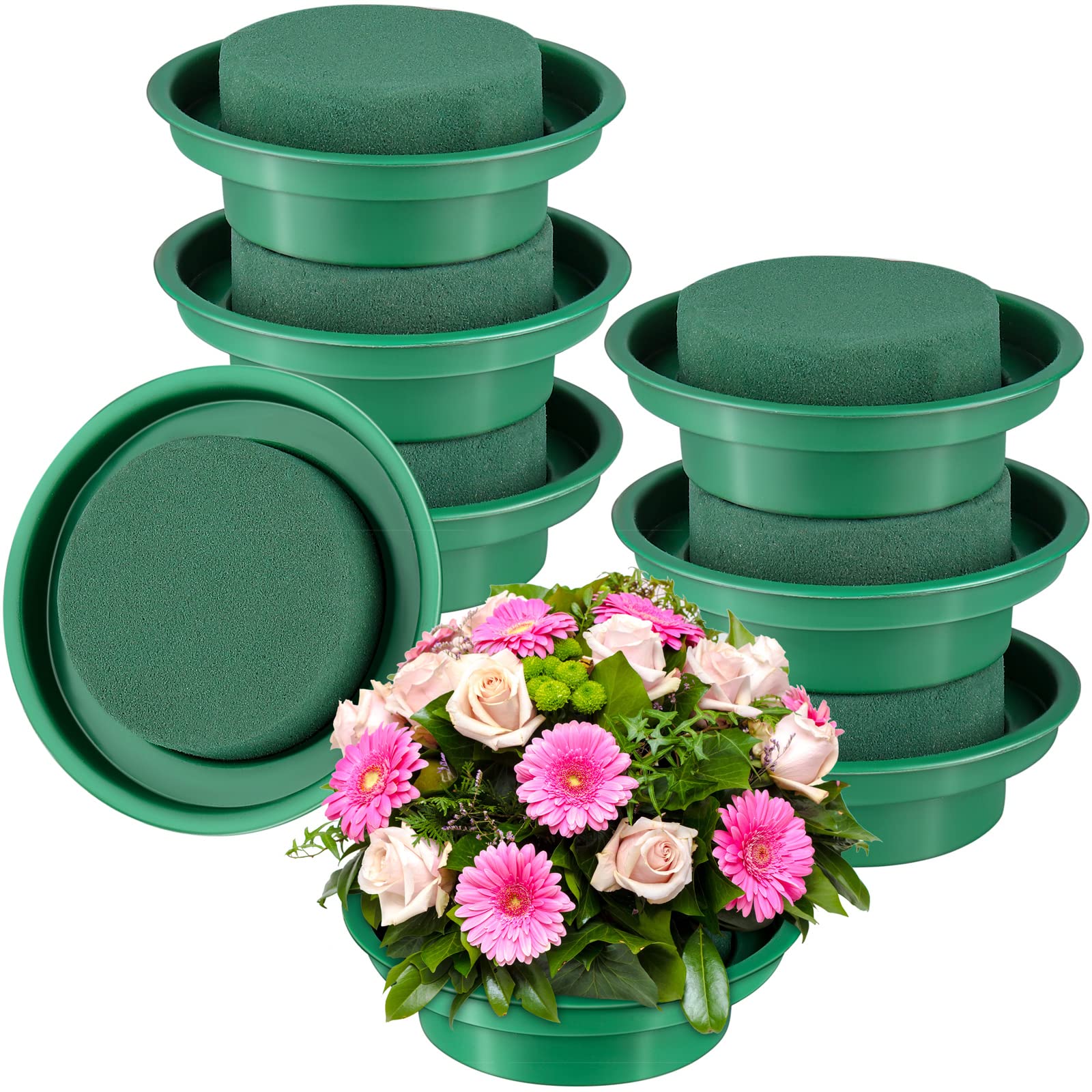 Photo 1 of Hahood 8 Packs Green Floral Foam Rounds in Bowls DIY Flower Arrangement Kit for Fresh and Artificial Flowers, 4.7 Inch Diameter, Simple Style, Flower Foam, ARTIFICIAL PLANT