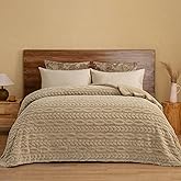 PHF Ultra Soft Sherpa Fleece Blanket Queen Size 90" x 90", 510GSM Fleece Lightweight Yet Warm Blanket for Winter Bed, No Shedding, No Pilling, Tufted Jacquard for Luxury Home Decor, Khaki