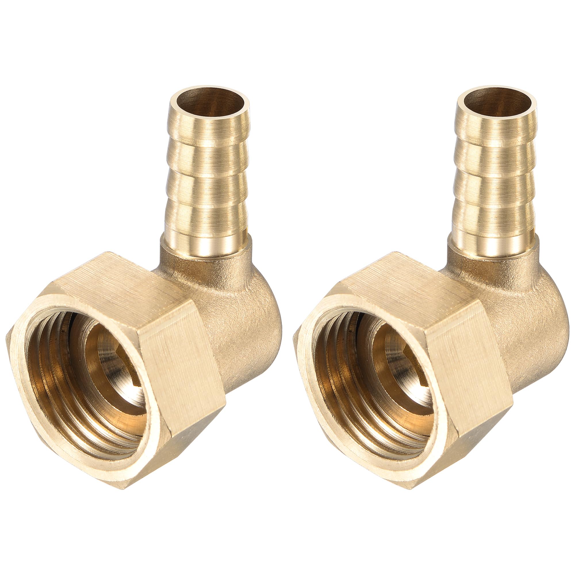 sourcing map Brass Hose Barb Fitting Elbow, 10mm Barbed x G1/2 Female Swivel Nut Pipe Connector for Water Fuel Air, Pack of 2