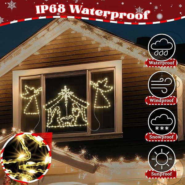 ELECTRICWISE 51″ CHRISTMAS WINDOW LIGHTS, LARGE NATIVITY SCENE AND ANGEL FOR WINDOW DECORATIONS, 346 LEDS LIGHT UP NATIVITY & STAR OF BETHLEHEM WITH TIMER FOR INDOOR & OUTDOOR WALL XMAS DECOR(WHITE)