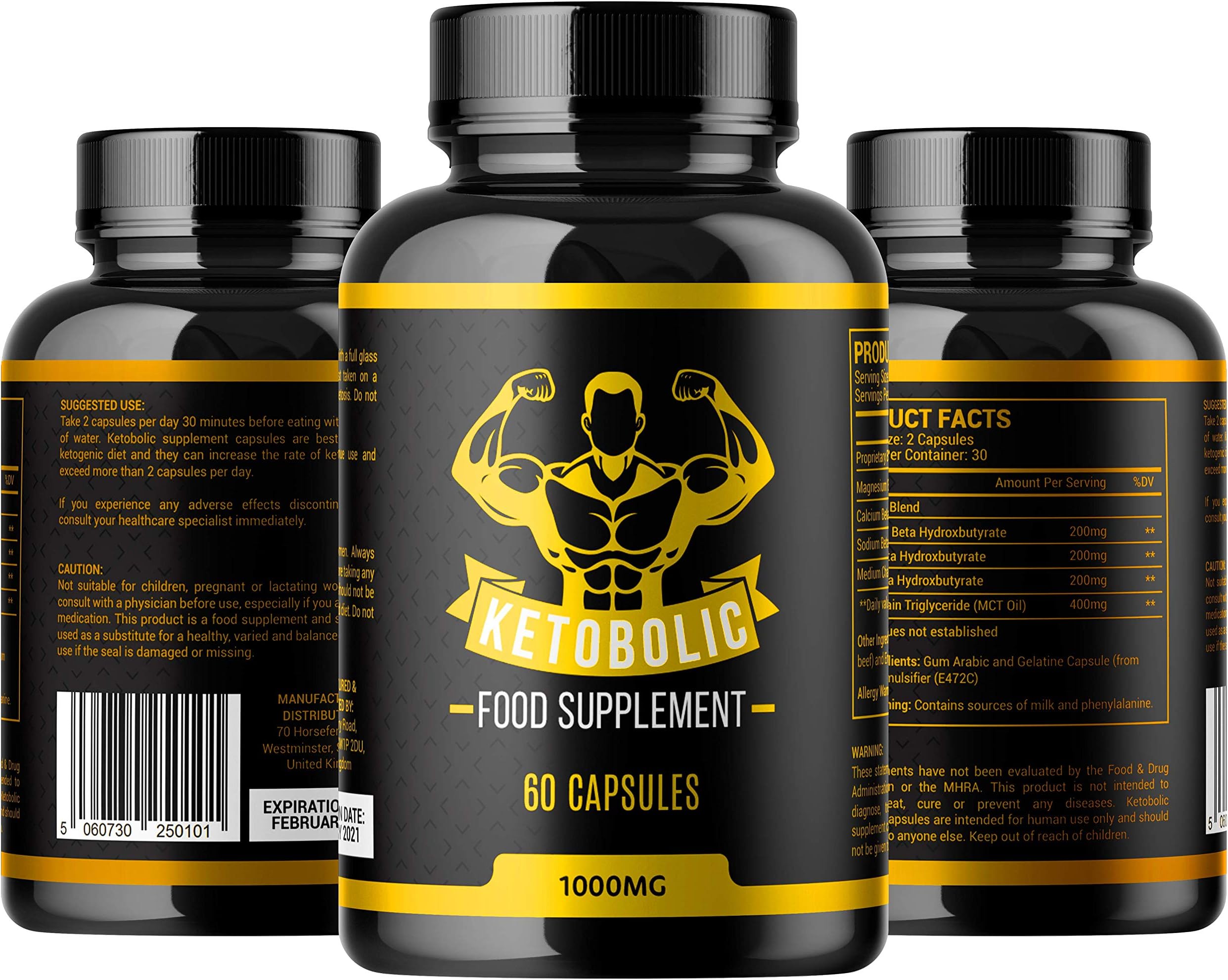 Ketobolic High Strength 1000mg MCT Oil Fat Burner, Supplement for High Ketones & Ketosis | Weight Loss | Slimming | Detox | Cleanse | Magnesium, Sodium & Calcium BHB