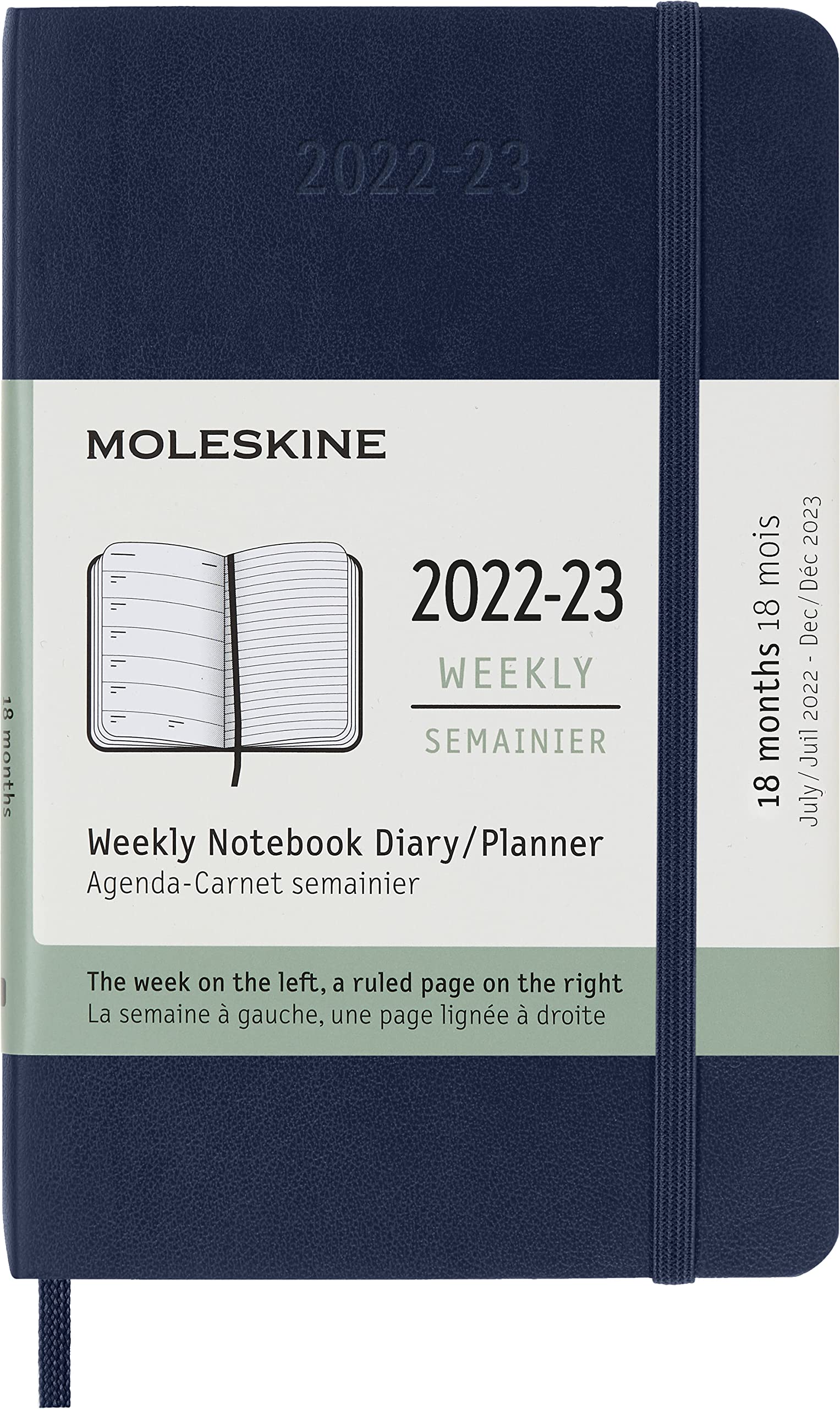 Moleskine - 18-Month Weekly Planner/Diary, Weekly Planner 2022/2023, Weekly Notebook with Soft Cover and Elastic Closure, Size Pocket 9 x 14 cm, Colour Sapphire Blue