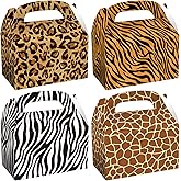 CIEOVO 24 Pack Jungle Safari Animal Party Favor Treat Boxes, Zoo Animal Print Party Goodie Candy Treat Present Boxes Recycled Party Favor Boxes for Jungle Safari Theme Party Supplies Decoration