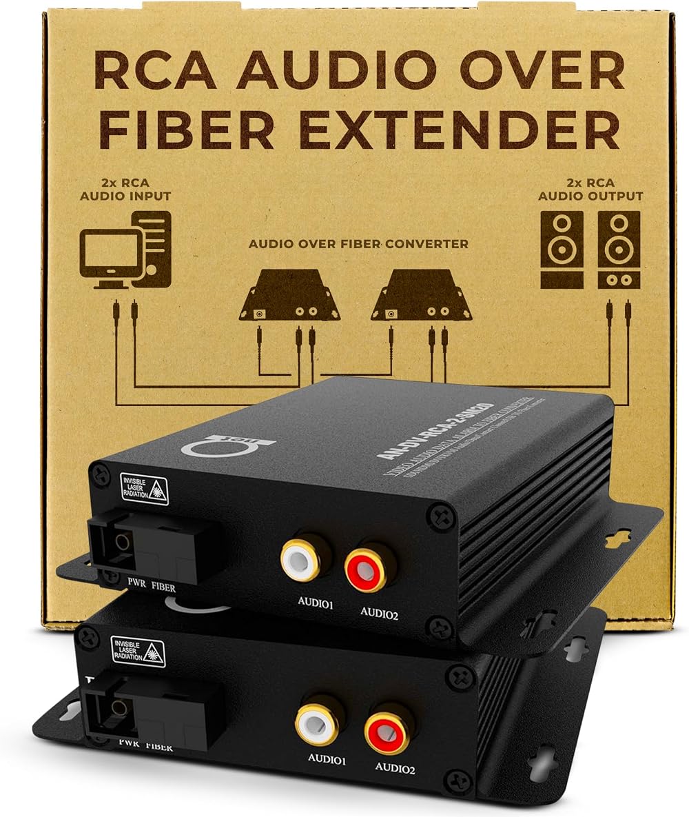 ADNET RCA Audio Fiber Converter Extender Kit 2 Ch L/R Stereo Single Mode SM 2km