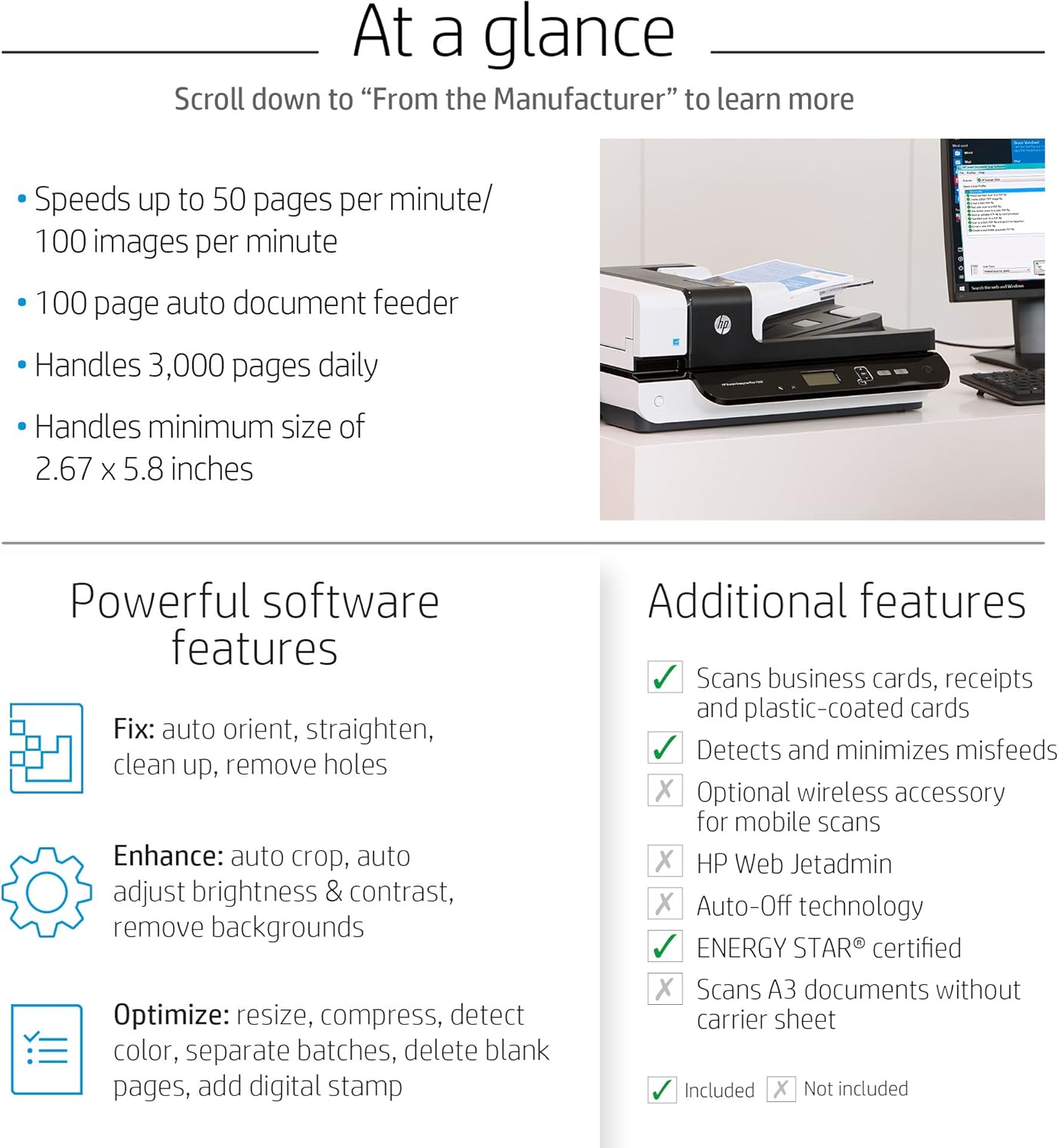 HP ScanJet Enterprise Flow 7500 Flatbed OCR Scanner (L2725B#BGJ): Electronics