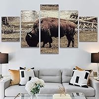 SIGNWIN 5 Panel Canvas Wall Art Modern Art Animals Dramatic Elephants Giraffe Multicolor Photography Southwest for Home Decorations Ready to Hang - 60