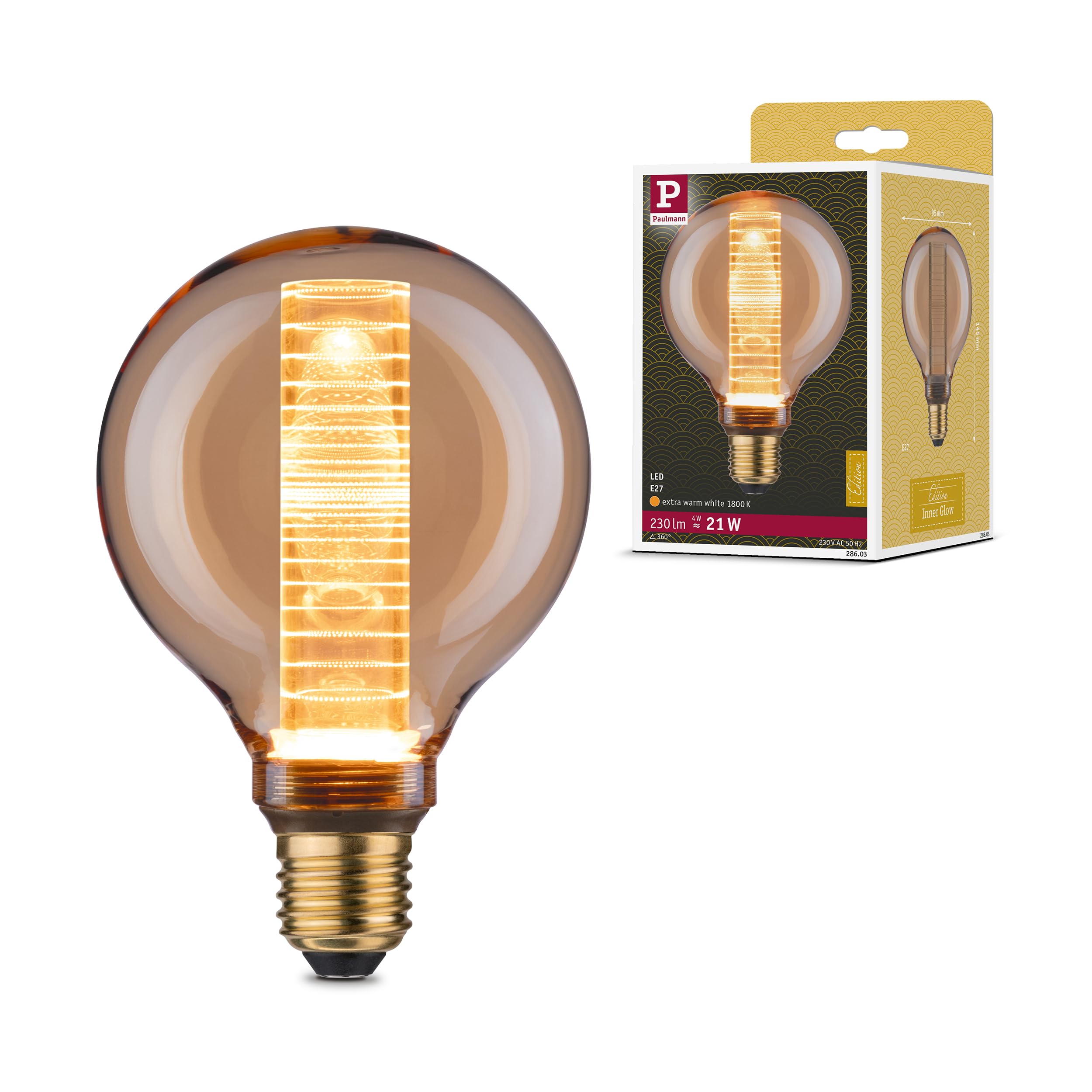 Paulmann 28603 LED lamp G95 Inner Glow 4W Retro lamp Gold with Glass Inner Bulb 1800K Gold Light E27