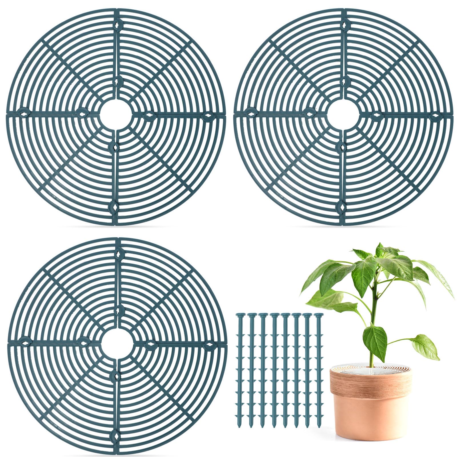 Photo 1 of Sawysine 3 Pcs Plant Pot Cover Plant Protector from Animal Flower Pot Grid with Center Cutout Flower Cover Soil Protectors(11.8 in,Blackish Green)
