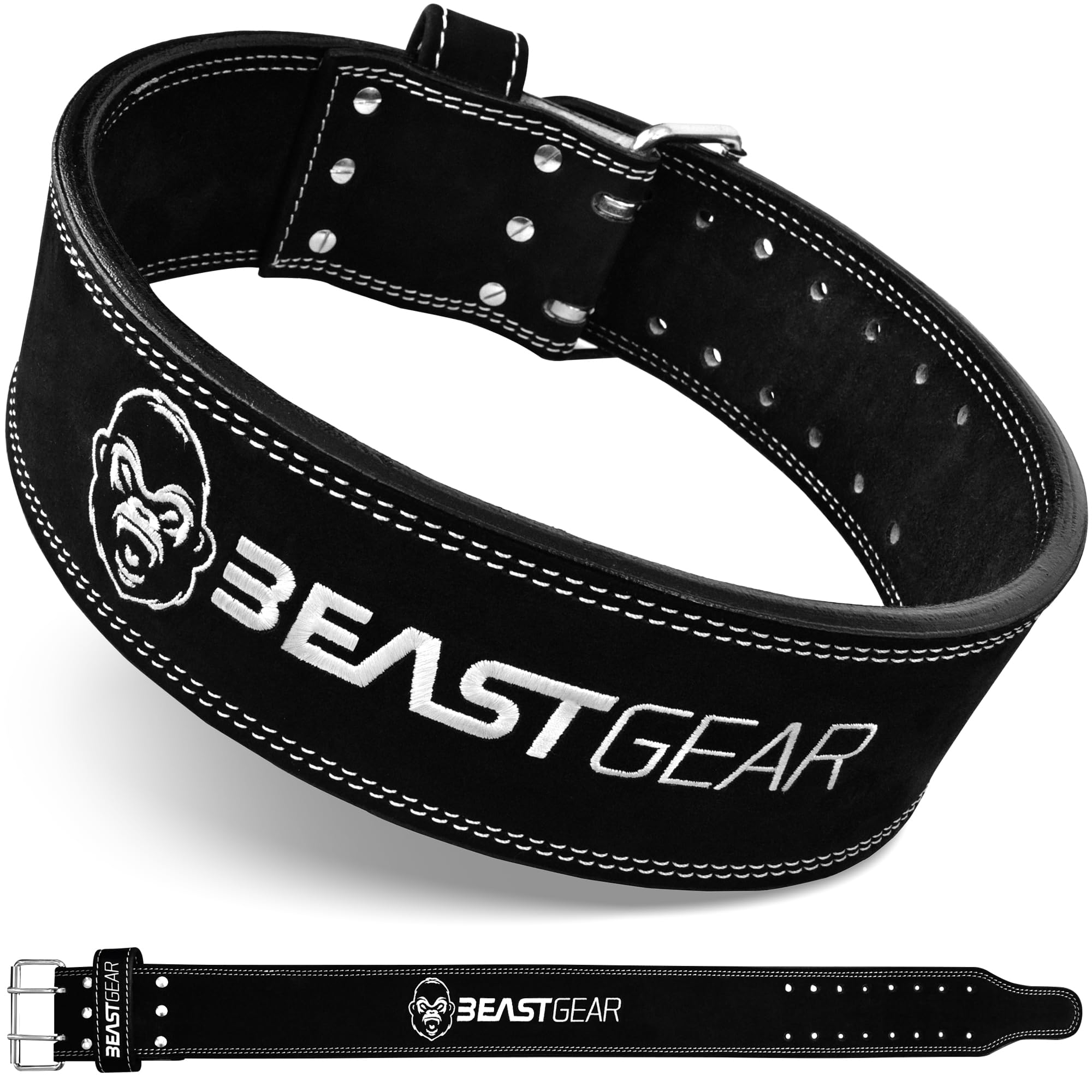 Beast Gear Leather Weight Lifting Belt for Women & Men - 4" Wide PowerBelt with Back and Core Support for Gym, Deadlifting, Strength Training, Squats and Powerlifting(L,35"- 42")