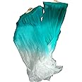 Winged Sirenny Belly Dance Silk Fan Veils Adjustable Pairs, 70"(180 cm) Worship Praise Flags Streamers(peacock blue fading)