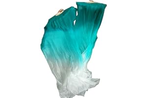 Winged Sirenny Belly Dance Silk Fan Veils Adjustable Pairs, 70"(180 cm) Worship Praise Flags Streamers(peacock blue fading)