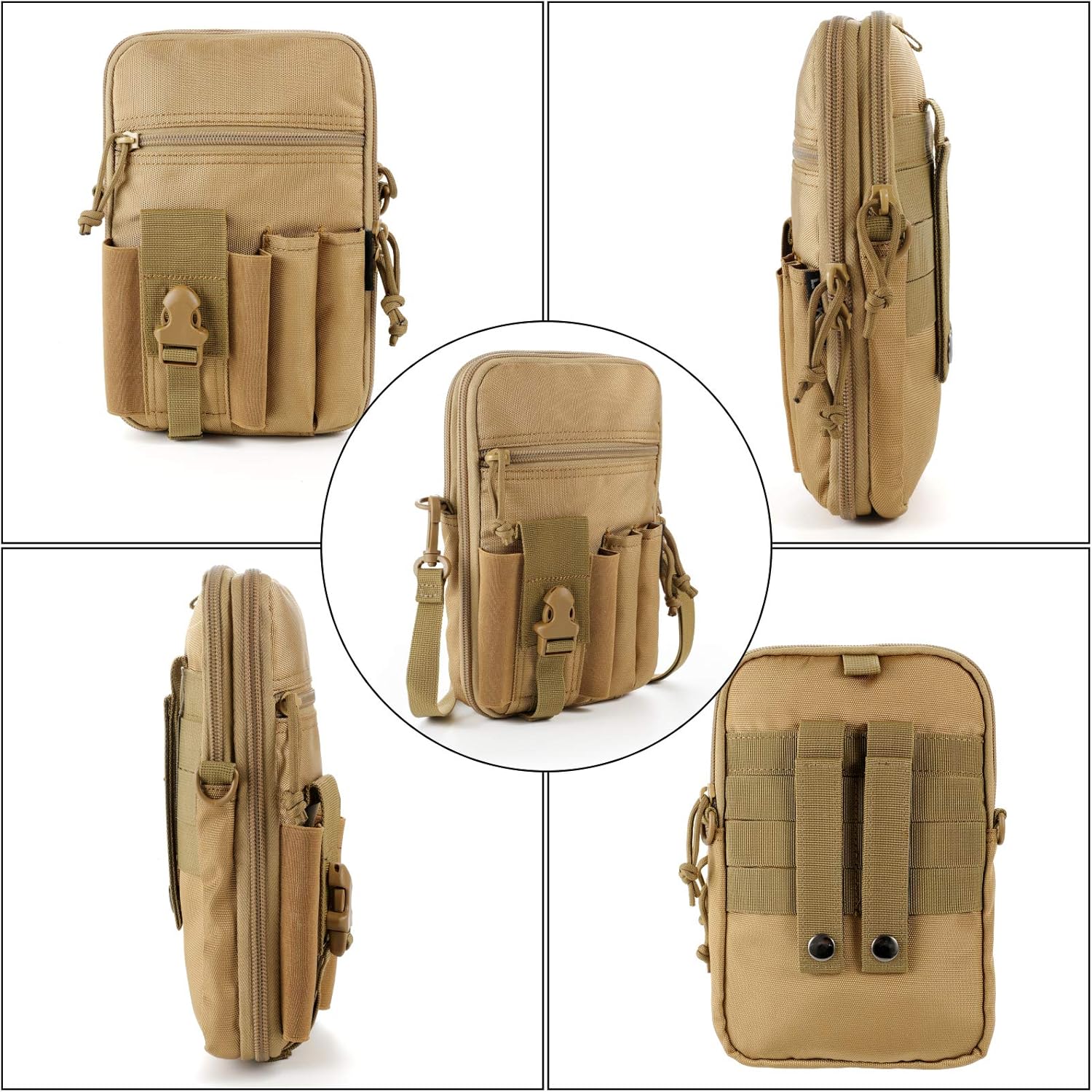 Concealed Pistol Pouch Multipurpose Carry Gun Bag - LarKoo Waist Molle Bag Fanny Pack with Pistol Holster in 9 inch Length and Phone Belt Clip Holder for Less Than 7 inches Smartphone (Khaki)… : Sports & Outdoors