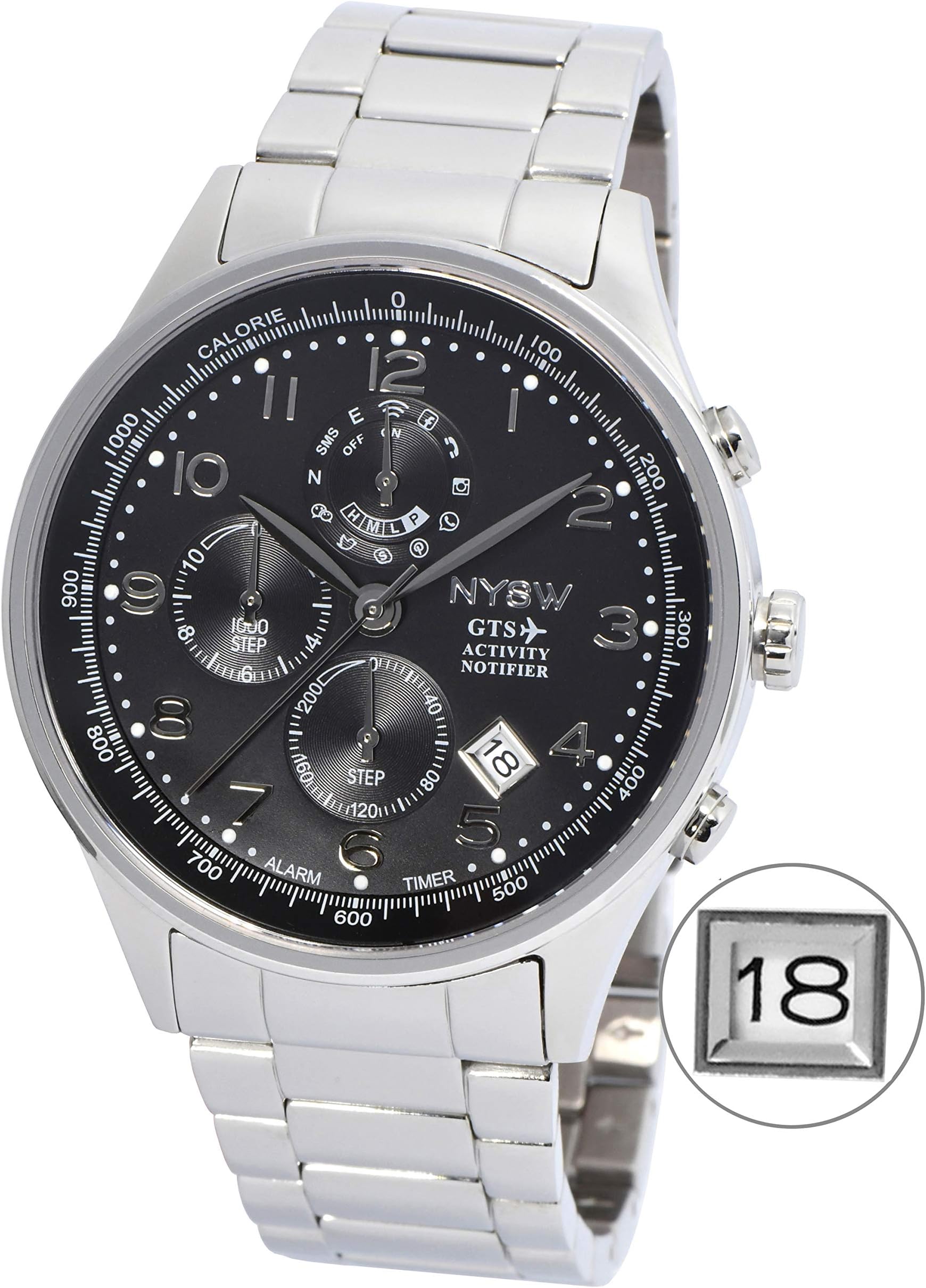 World Best Thinnest Luxury Smart Watch Analog Atomic Fitness Activity Tracker Hybrid Black Smartwatch Reloj for Men Hombre Women Perpetual Calendar Smart Phone Link Feature: iPhone/Android