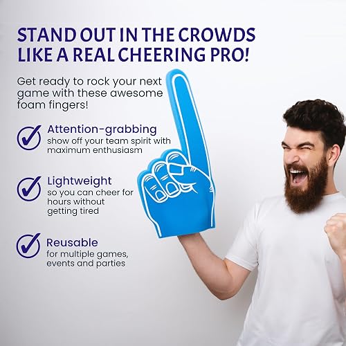 Giant #1 Foam Finger - 18 Inch Big Hand For Sports Games, Cheerleading, Parties - Multiple Colors