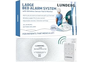 Lunderg Large Bed Alarm for Elderly Adults - Wireless Bed Sensor Pad (20” x 30”) & Pager - Bed Alarm for Elderly Dementia Pat