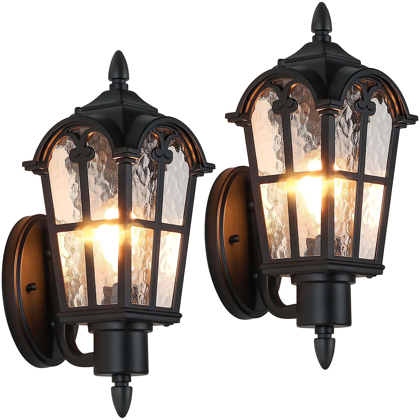 Photo 1 of Sucolite Outdoor Wall Light Fixtures Wall Mounted, Exterior Waterproof Porch Lights Wall Lanterns, Outside Wall Sconces with Water Ripple Glass for House Front Door Garage, Retro Vintage Style, 2 Pack