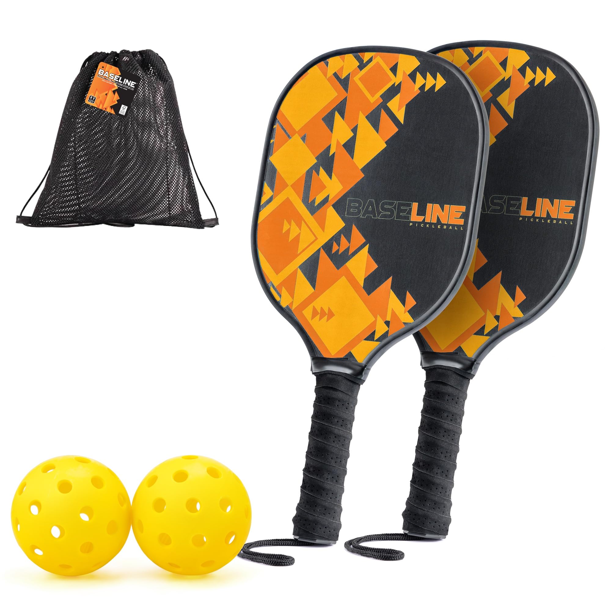 Baseline Orange Pickleball Set, Wooden Pickleball Set, Pickleball Bats, 2 Pickleball Paddles with Pickleball Balls, Indoor & Outdoor Use