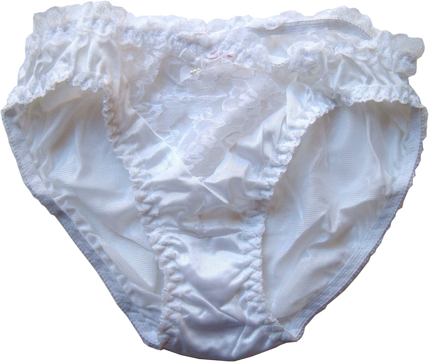Pack of 3 Ladies White Frilly Knickers with lace panel UK size 1012