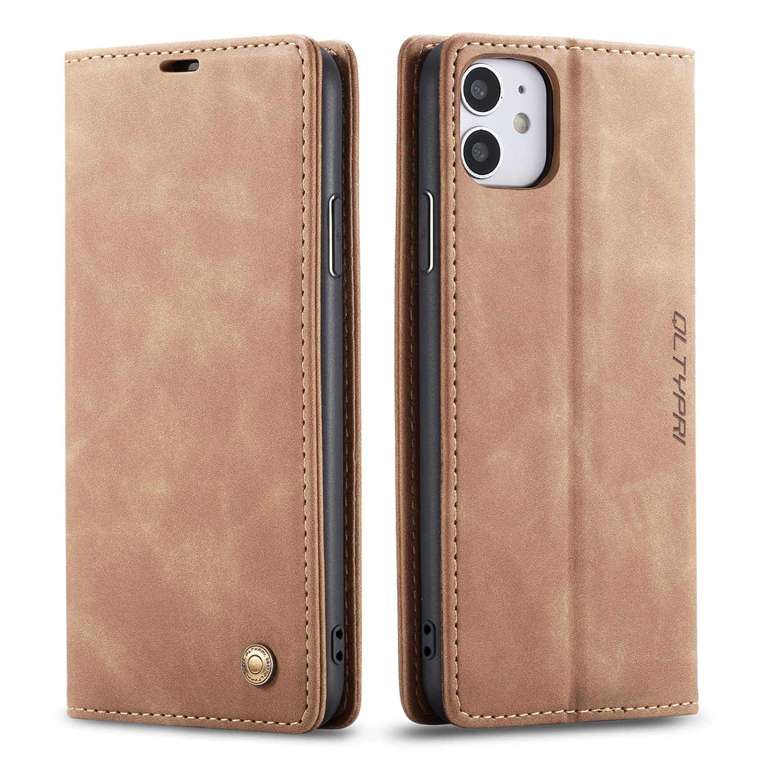 QLTYPRI Case for iPhone 11, Vintage PU Leather Wallet Case Card Slot Kickstand Magnetic Closure Shockproof Flip Folio Book Case Cover for iPhone 11 - Brown