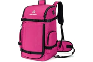 YCD-FLOCW Ski Boot Bag Backpack, 50L Large Capacity Water-Resistant Padded Ski Travel Bag & Snowboard Boot Bag for Ski Boots, Helmet, Goggles, Clothes, Gloves, Snowboard Gear (Pink)