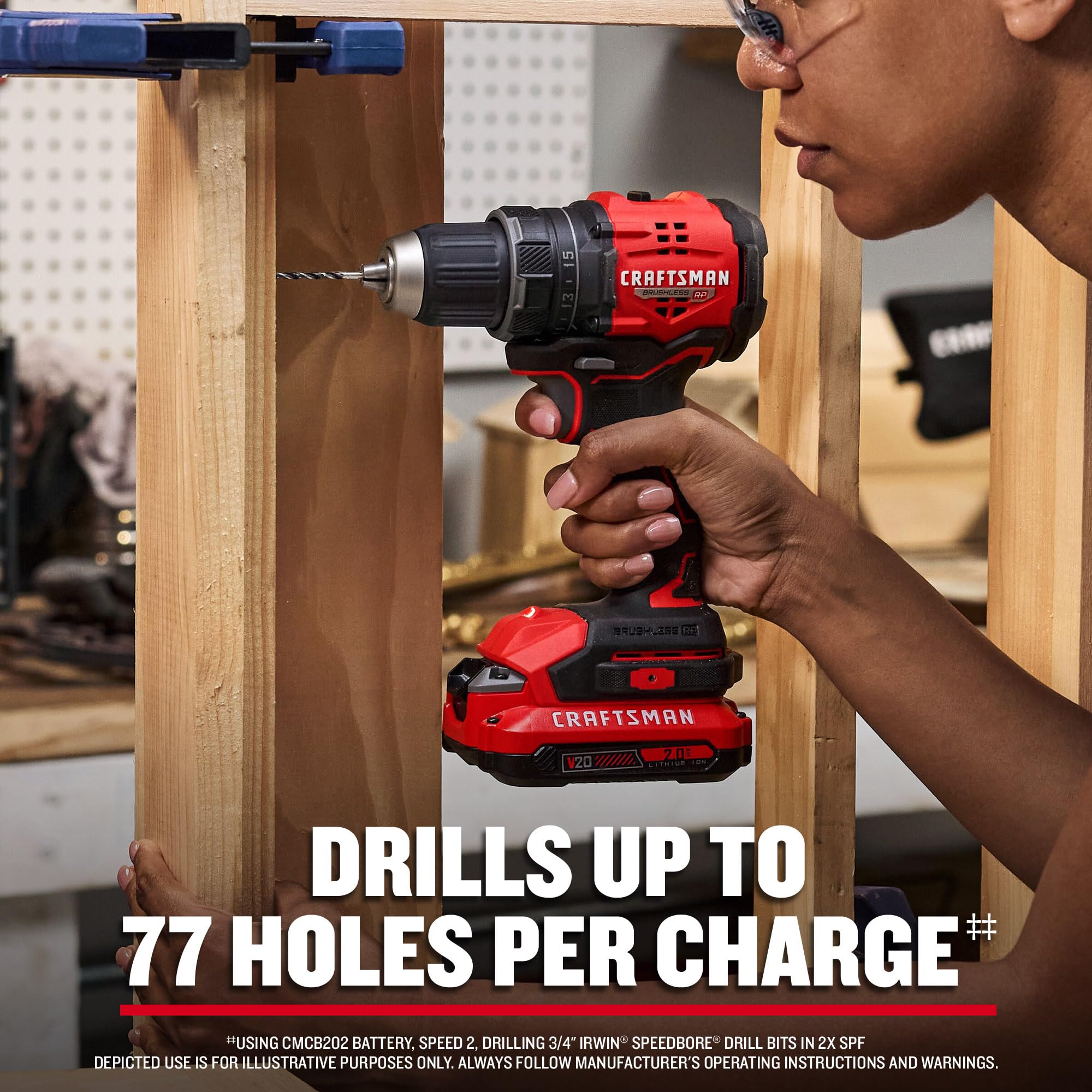 CRAFTSMAN V20 BRUSHLESS RP Compact Drill/Driver, Variable Speeed Trigger, Built In LED, Includes Battery and Charger (CMCD714D1)