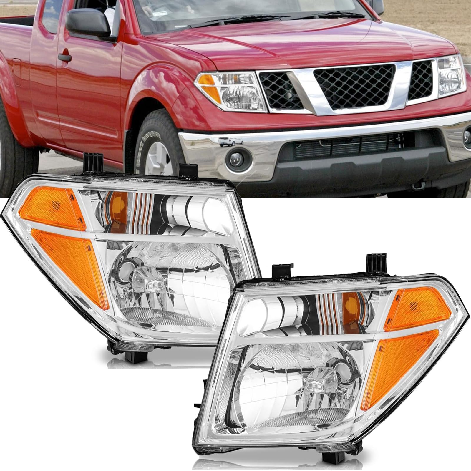 Photo 1 of Headlights Assembly Compatible with Nissan 2005 2006 2007 2008 Frontier Head Lights Replacement for 2005-2007 Pathfinder Halogen Headlamp, Pair Chrome CLear Lens, Driver and Passenger Side