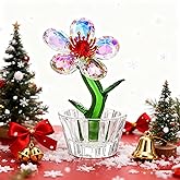 KRISININE Crystal Peach Blossom Mini Ornament Figurine 2.9 * 1.5in Glass Flower Decoration for Home Office for Mom