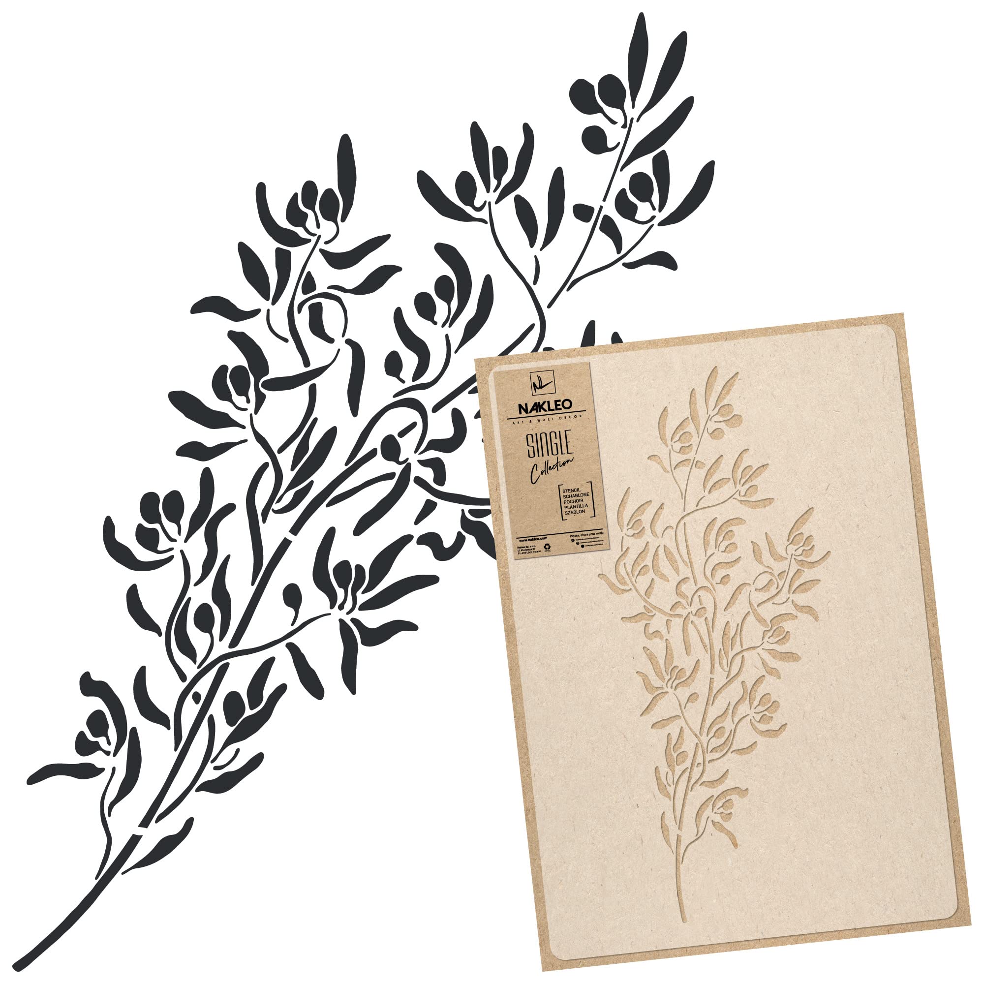 NAKLEO Large Wall Painting Stencil 43x64 cm, Olive Branch Tree Pattern, Reusable Plastic Template, DIY Art and Craft Home Decor, Floor Wood Fabric Furniture