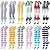 Toyosport 12 Pairs Women Thigh High Socks, Striped Over The Knee Socks, Assorted High Stockings, Costume Accessories, Suitable for Halloween, Christmas, Party