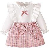 Coaturi Baby Girl Clothes Sets: 2 Piece Ruffle Sleeve Bowkont Shirts Mini Skirt Fall Winter Outfits for Toddler 9-48 Months